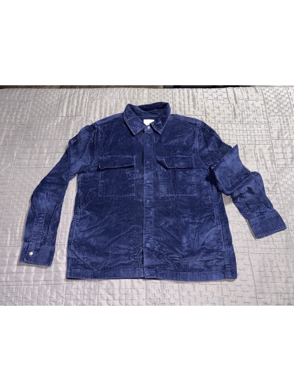American Eagle Corduroy Men Shirt Jacket Blue Snap Button Shacket Layering Sz L